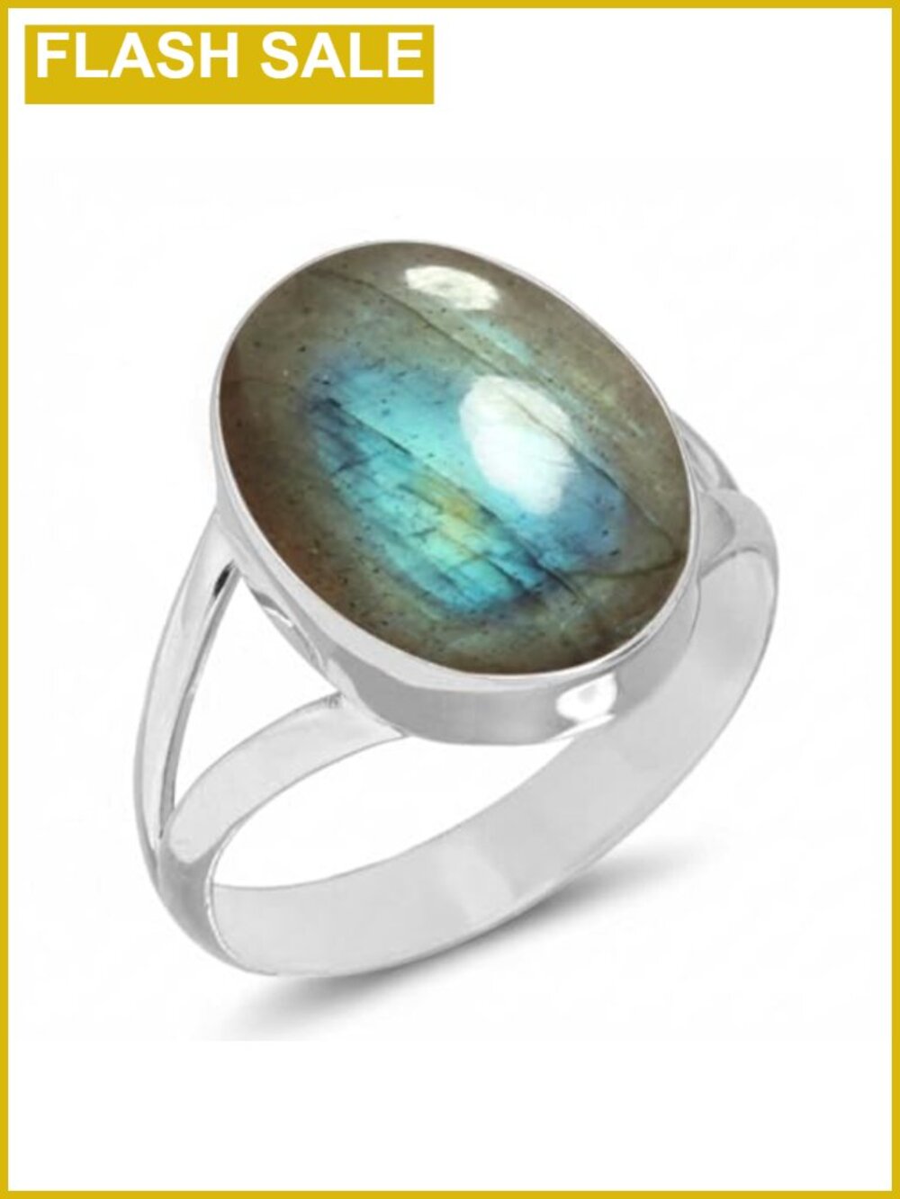 925 Sterling Silver Plated Labradorite Statement Ring Size 10